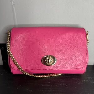Coach Hot Pink Leather Crossbody with Gold Chain